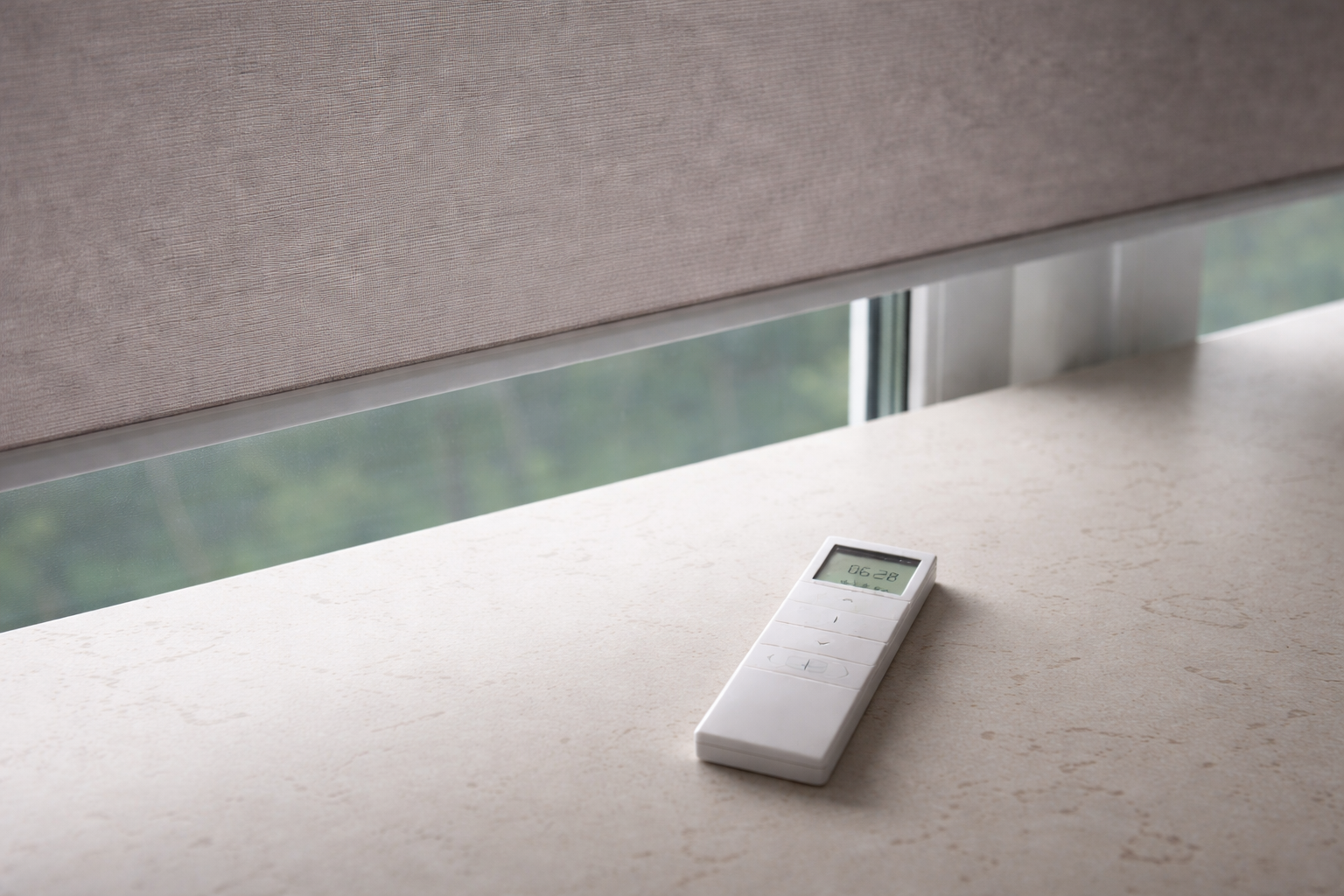 Motorised roller blind with remote control on windowsill Melbourne — We Inspire Blinds